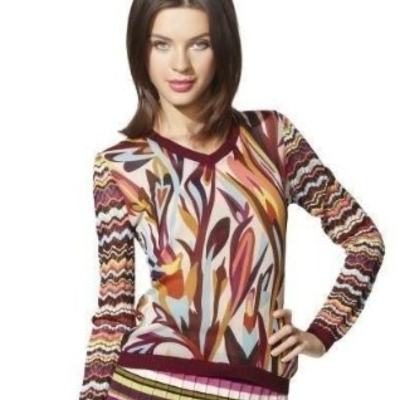 Missoni for Target Burgundy and Brown Floral Mixed Media V-neck Sweater - Picture 3 of 7